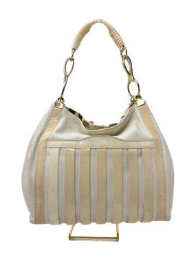 Versace Vintage Cream & Beige Leather Hobo Bag with Gold Hardware